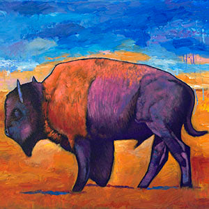 Contemporary Yellowstone bison art painting on canvas by artist Johnathan Harris