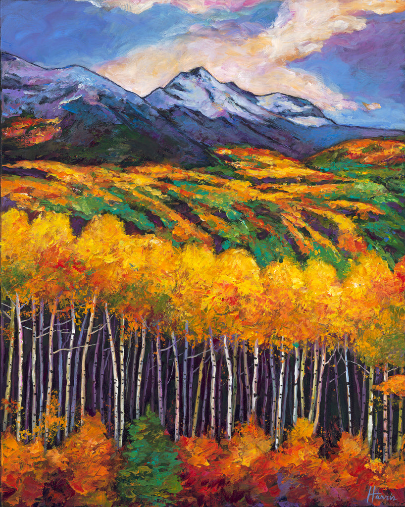 Autumn Aspen Contemporary Painting and Prints by Artist Johnathan Harris of Colorado Mountains with Aspen Trees in the Fall