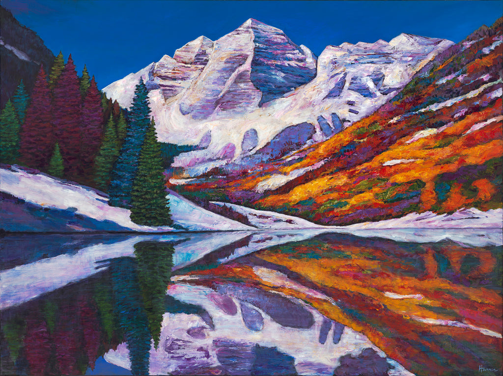 Maroon Bells Colorado Mountains Aspen Contemporary Art Painting and Prints by Artist Johnathan Harris