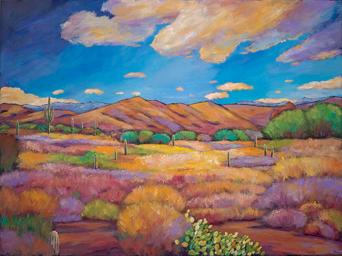 Arizona Desert Saguaro Cactus Landscape Painting by Southwestern Artist Johnathan Harris