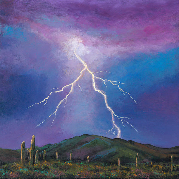 Contemporary Saguaro Cactus Arizona Lightning Southwest Art Johnathan Harris
