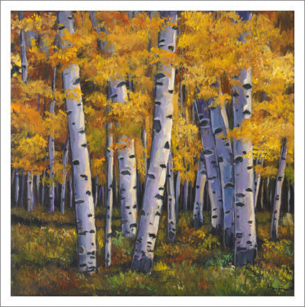 Aspen trees in fall painting by Johnathan Harris